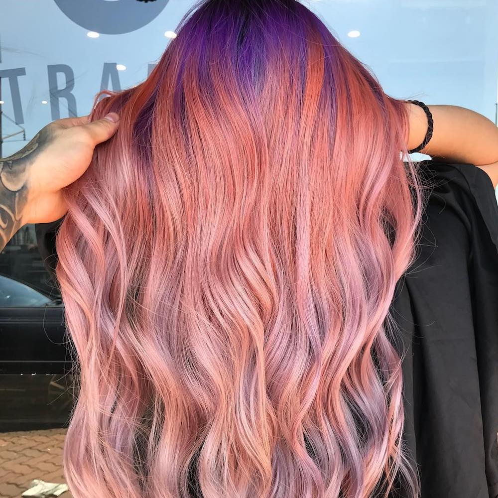 pink purple peach ombre hair colour